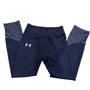 Under Armour Kids Black Pink Logo Athletic Leggings Size 6X